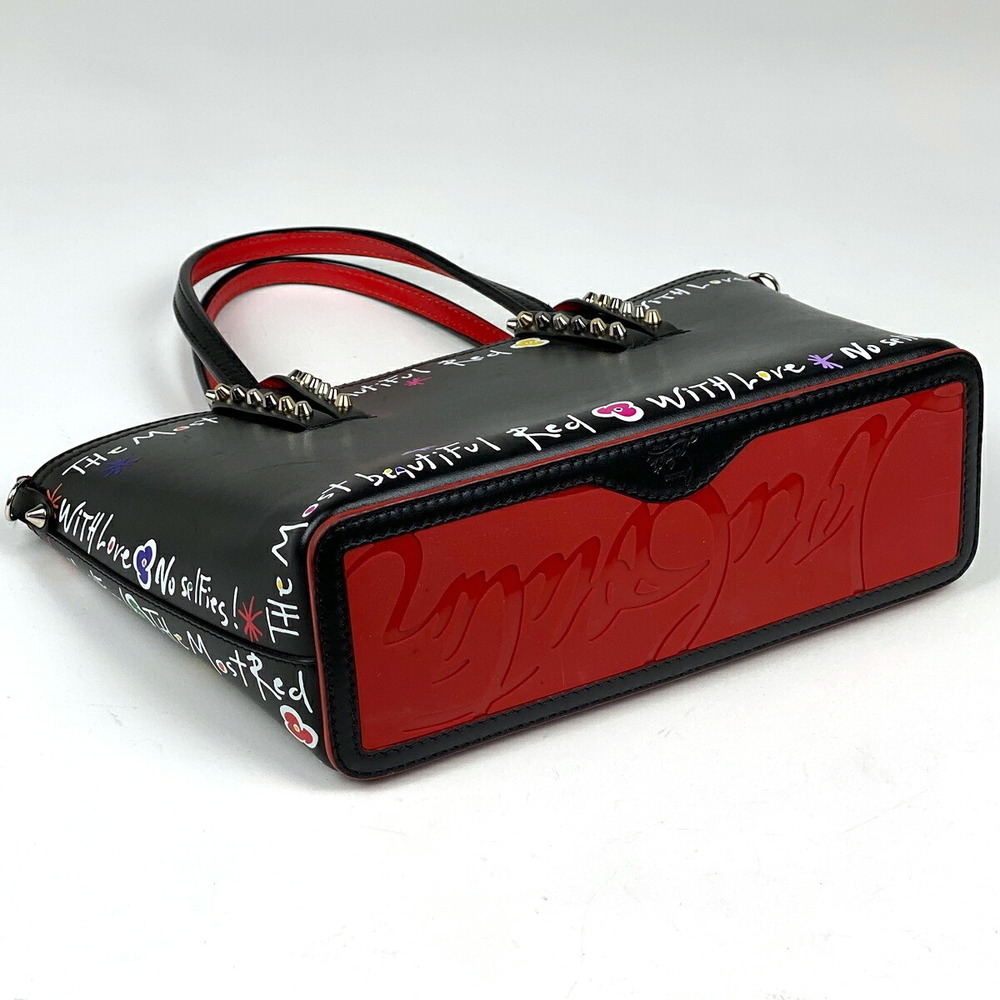 Christian Louboutin Kabata Tote Bag Painted Shoulder Bag Black Red - Picture 2 of 8